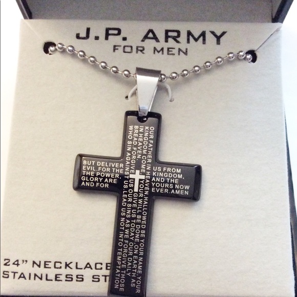 J. P. Army Men’s Cross Necklace 24” Beaded Chain - Picture 2 of 5